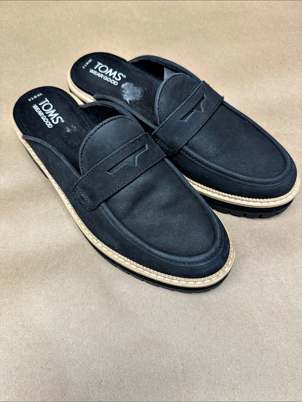 TOMS Cara Lug Sole Mule Loafer Black Platform Mules US 7.5